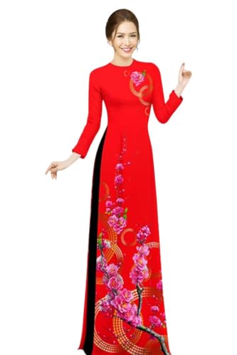 E1 3D printed Red Hoa Mai Ao dai Vietnam No Pants
