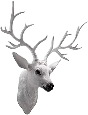 Wall Decor Deer Head Antlers Wall Mount Sculpture Art,Animal Head Wall Decor Artificial Deer Head,Faux Taxidermy Resin Stag Head for Living Room Office (Color : White)