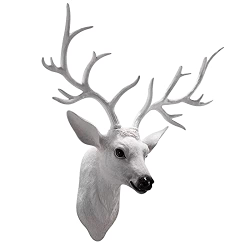 Wall Decor Deer Head Antlers Wall Mount Sculpture Art,Animal Head Wall Decor Artificial Deer Head,Faux Taxidermy Resin Stag Head For Living Room Office (Color : White) #TOP3