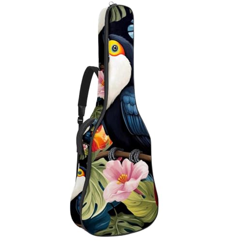 Housse de protection avec plusieurs poches motif toucan multicolore pour guitare