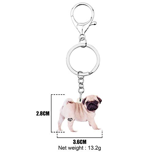 DUOWEI Cute Mops Hund Schlüsselanhänger Acryl Haustiere Schlüsselring Handtasche Dekoration für Frauen Mädchen Charme Geschenke (Beige)