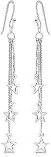 DTPSilver - 925 Sterling Silver Rodium Plated Triple Stars and Chains Dangling Earrings