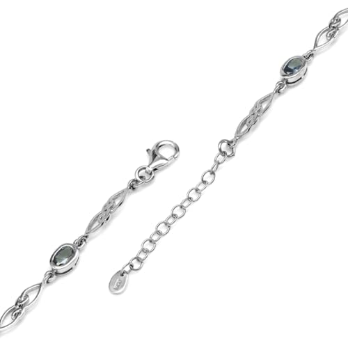 Image of Silvershake Birthstone Gemstones White Gold Plated or Yellow Gold Plated 925 Sterling Silver Scroll /Filigree Celtic Knot Weave 7.25 to 8.75 Inch with Adjustable Extension Bracelet Jewelry for Women