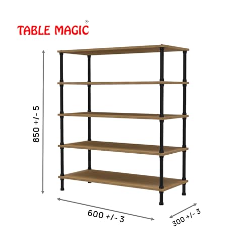 Image of TABLE MAGIC Jazz Shoe Rack Wooden Organizer | 5-Tier Multipurpose Shoes Stand for Home Wooden Shelves with & Steel Frame, Space-Saving Home Organizer, D30 x W60 x H85cm - Golden Teak