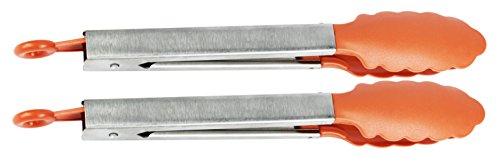 Metal Tong W/Nylon Head 10.5" Long - Locking Tongs from Good Old Values (2 Pair) (Orange)