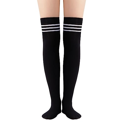 Image of Century Star Thigh High Socks 3 Pairs High Socks Over the Knee for Women Triple Stripe Thigh High Stockings Knee High Socks