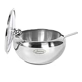 Newness Stainless Steel Sugar Bowl with Clear Lid(for better recognition) and Sugar Spoon for Home and Kitchen, Drum Shape, 15 Ounces(440 Milliliter)