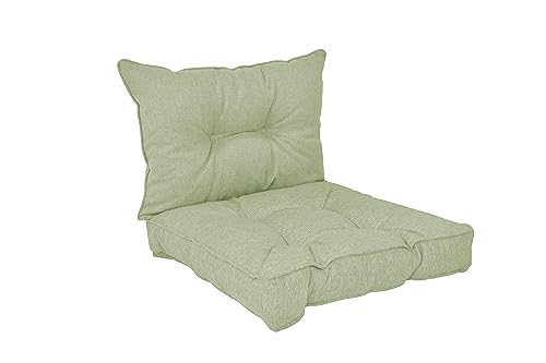 POKAR Cojines Lounge Exterior Cojin Asiento Muebles Jardín Cojin para Silla, Set de 2 (1x Cojin Asiento 60x60x10 cm + 1x Respaldo 60x40x10 cm), Verde