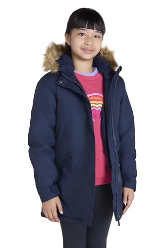 Image of Mountain Warehouse Lumi Kids Waterproof Parka Jacket - Breathable, Warm, Taped Seams, Girls & Boys, Hooded Coat, Borg Lined, 2-Pockets - Rain, Walking, Hiking, Outdoors Navy Kids Size 11-12 Years