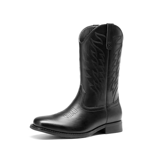 Bruno Marc Cowboy Boots for Men Slip on Western Boots with Chic Embroidered Durable Short Retro Country Square Toe Boot Size 11 All Black BMUMKB2502