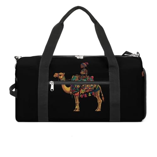 African Girl Sitting On Ca-mel Gym Bag Travel Duffle Bags Carry On Tote Weekender Bag Suitable for Men Women
