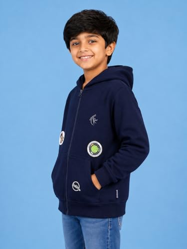Image of Unisex Kids Solid Full Sleeve Zip Front Open Hooded Sweatshirt