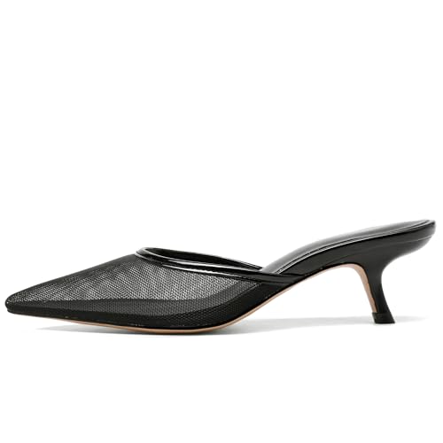 Women Kitten Heels Mules Closed Pointed Toe Slip on Backless Stiletto Slingback Heels Wedding Dress Pumps Shoes