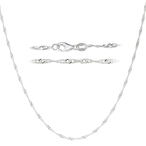 925 Sterling Silver Chain for Women & Men, 2 mm Italian Silver Singapore Necklace, 16 Inch Luxury...