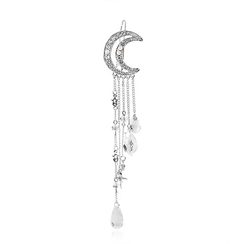 Romantic Crescent Moon Star Crystal Dangle Hairpin Rhinestone Beads Hair Clips Bridal Jewelry Tassel Drop Hair Pins Bobby Pins For Women Girls Hair Accessories (Silver) #TOP15