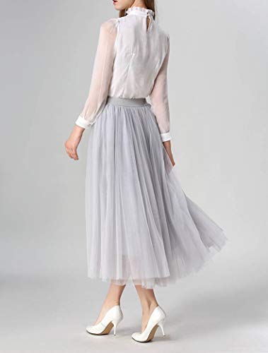 Women Autumn A-Line Thicken Elegant Midi Tulle Flare Elastic Long Skirt