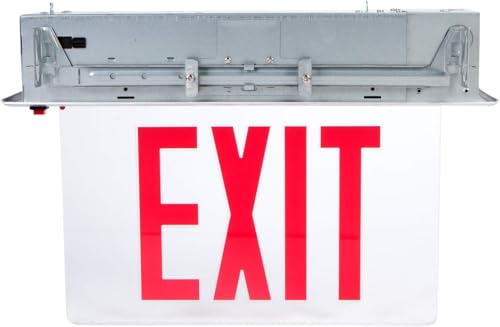 Image of Morris Products LED Exit Sign - Recessed Mount Edge - Red on Clear Panel, Anodized Aluminum Housing - Compact, Low-Profile Design - Double Sided Legend - Energy Efficient, High Output - 1 Count