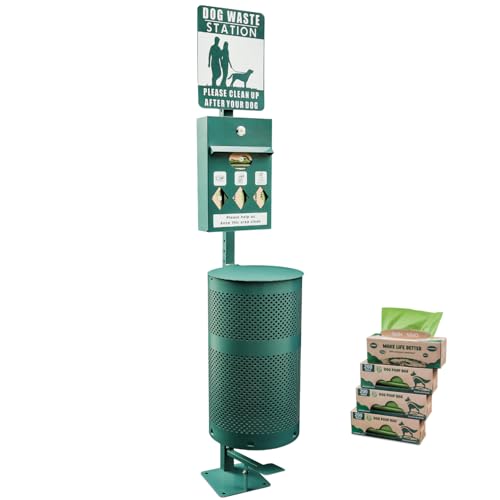 Hands-Free Dog Waste Station Outdoor with Pedal - Dog Waste Disposal System & Bag Dispenser for Park...