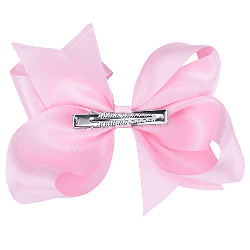 Deeka 2 Pcs 6" Big Hand-Made Satin Ribbon Solid Color Hair Bows Alligator Clips Hair Accessories For Little Teen Toddler Girls Kids Set Of 2 -Light Pink #TOP2