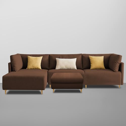 Image of Carina LHS 4 Seater L Shape Sofa Set with Center Table for Living Room (Brown Fabric) Premium Fabric Sofa