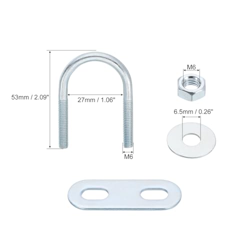 Image of uxcell Round U-Bolts, 6 Set 27mm Inner Width 53mm Length M6 Zinc-Plated Carbon Steel U Clamp Bolt with Nuts and Plates, for Boat Trailer