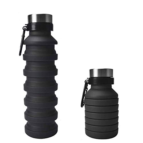 Collapsible Water Bottle 18oz with Carabiner, Reuseable BPA Free Silicone, FDA Approved, Foldable