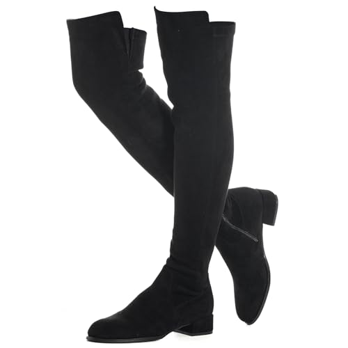 Mtzyoa Women Over The Knee Boots Suede Thigh High Low Block Heel Stretch OTK Walking Comfort