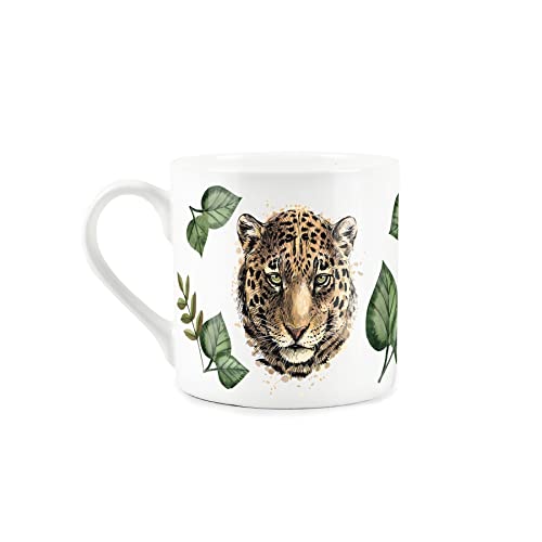 Purely Home Large Leopard Faces & Exotic Jungle Leaves - Fine Bone China White Mug Coffee/Tea Present Gift for Animal Lovers - Image 2