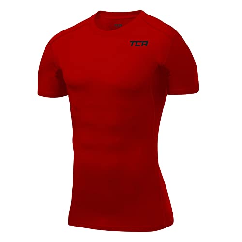 TCA Men's HyperFusion Compression Base Layer Top Short Sleeve Under Shirt - High Risk Red, M