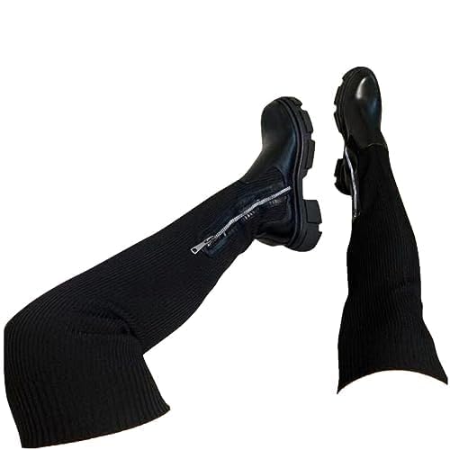 Fashion Over The Knee Boots for Women, Round Toe Stretch Suede Over-The-Knee Boots Sexy Fall Boots,Platform Thigh High Boots Chunky Heel Knee High Boots Long Boot2