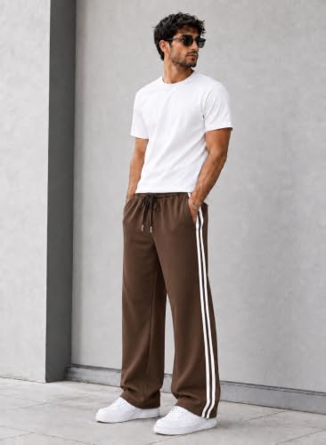 Image of ENDEAVOUR WEAR Men's Baggy Striped Relaxed Oversized Fit Track Pants | Cotton Rich Fabric | Straight Loose Fit Non-Cuffed | Gym, Streetwear & Casual Comfort Track Pants Lounge Pants