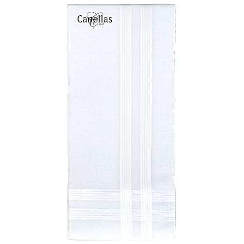 Caja 3 Pañuelos 100% Algodón, Confección a Mano, Blancos, Tamaño del Pañuelo 44 cm, para hombres