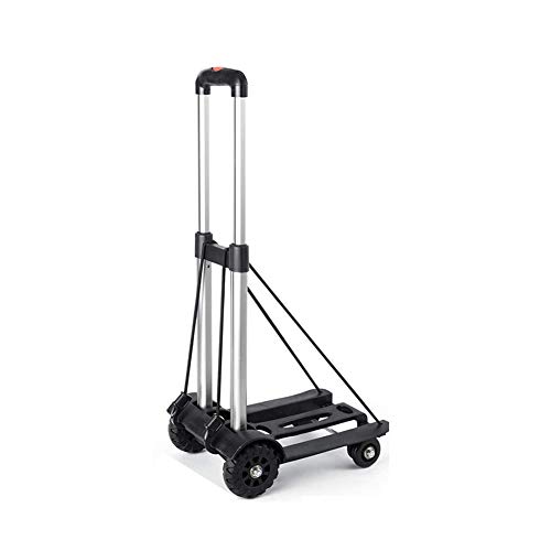 Folding Hand Truck 4-Wheel Solid Construction Utility Cart with Aluminum Telescopic Rod Foldable Roller ShoppingTrolley Large ChassisFoldable into Backpack