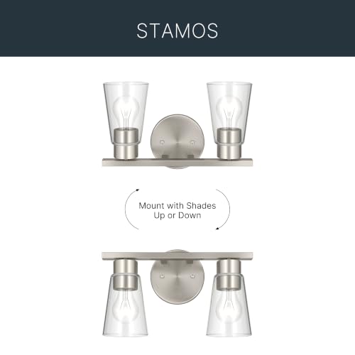 Image of Kichler Stamos 13.25 inch 2-Light Soft Modern Vanity Light with Clear Glass in Brushed Nickel, (8.25 inch H x 13.25 inch W), 55120NICLR