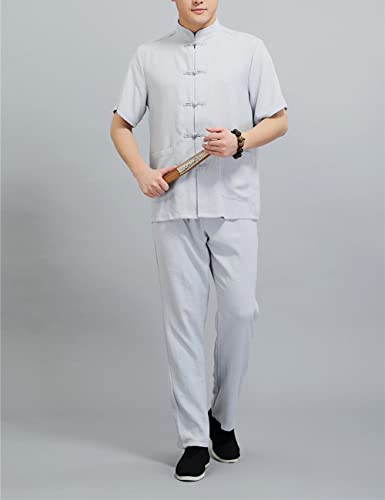 Summer Traditional Chinese Clothing For Men Kung Fu Suits Linen Tang Suit Top Pants Sets Mens Oriental Tai Chi Clothes Training (Gy 175) #TOP6
