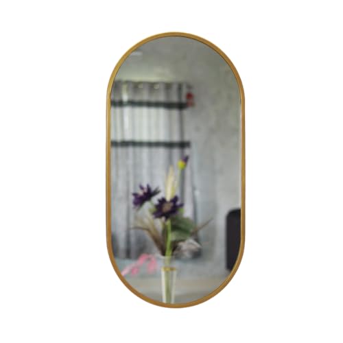 Image of Modern Elegance Capsule Shape Wall-Mounted Mirror Metal Framed Wall Mirror Bathroom Mirror Living Room Mirror Home Decor Mirror 18 x 36 Inches Golden MF 111
