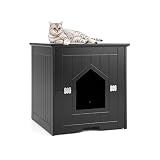 GOPLUS Katzenklo-Gehäuse, multifunktionaler Beistelltisch mit magnetischem Türverschluss, privater, geschlossener Katzenschrank mit Katzenloch für kleine & mittelgroße Katzen (Schwarz)