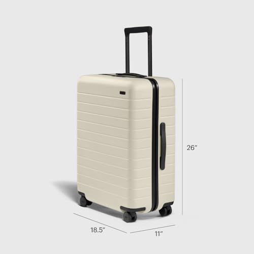 Image of Away Medium Checked Luggage, Lightweight Hard Shell Suitcase with Spinner Wheels, Durable Rolling Luggage, TSA Lock, 26 Inch, Salt White Matte