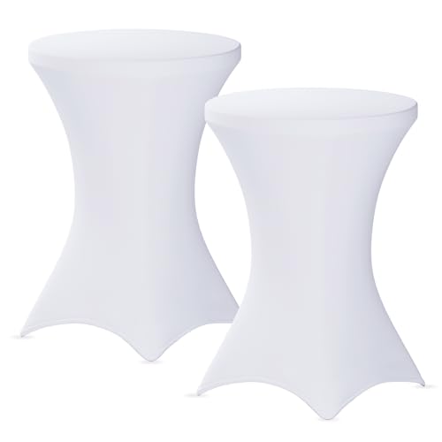 Image of Fixwal Cocktail Tablecloth, Bar Top Table Covers 2 Pack 32x43 White High Table Cloths Round Table Cover, Spandex Stretch Table Cloth for Pub, Party, Wedding