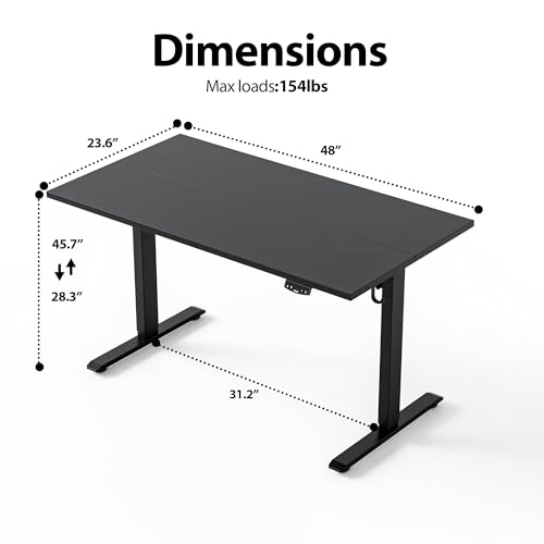 Image of Agilestic Electric Standing Desk, 48 x 24 Inches Height Adjustable Desk, Sit Stand up Desk for Work Office Home, Splice Board, Black