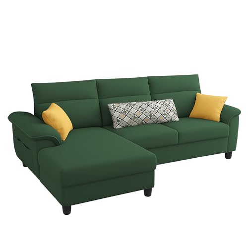 Image of Casaliving Seams LHS 4 Seater L Shape Sofa for Living Room (Green Fabric) Premium Fabric Sofa