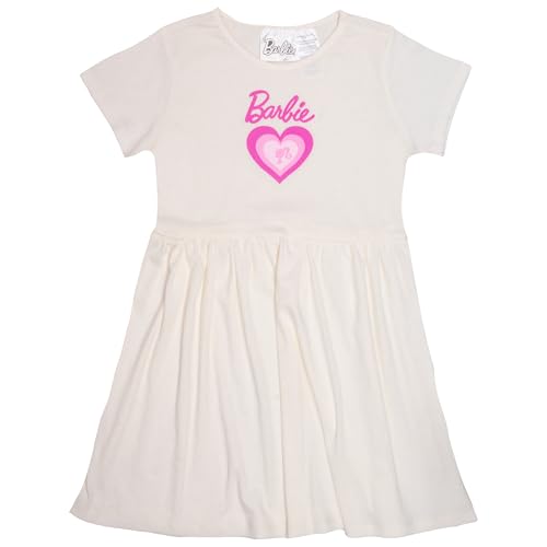 Barbie Girl's Casual Stretch Dress 2-Pack Graphic Print Logo - Set of Short Sleeve Summer Dresses for Kids3