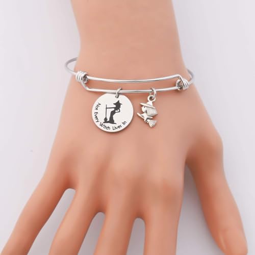 KUIYAI Halloween Witch Gift Not Every Witch Lives Bracelet Witch On Flying Broom Pendant Bangle Funny Halloween Jewelry2