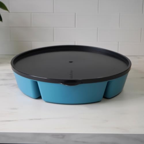 SwivelServe Heavy-Duty Divided Serving Tray with Leakproof Lid-6 Divided Compartments to Serve & Store Food, Snacks, Fruit Tray, Veggie Platter - 100% Made In USA by TEGRIWARE (Arctic Blueberry)