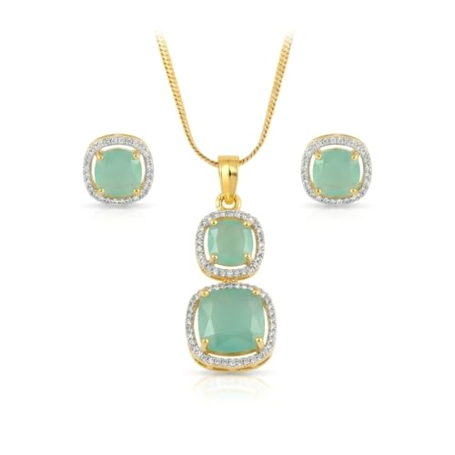 Gold Plated Aqua Pendant and Earrings Set | CZ Wedding