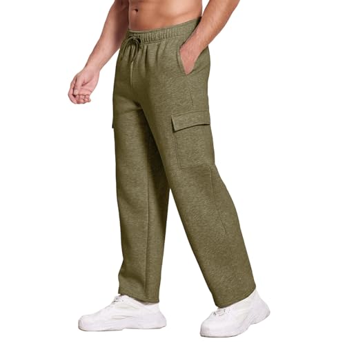Mens Sweatpants Open Bottom Straight Fit Cargo Sweatpants with Pockets Loose Elastic Waist Sweat Pants Cargo Joggers