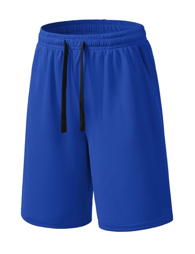 Auranso Boys Athletic Shorts Mesh Basketball Soccer Kids Youth Shorts Quick Dry Sport Active Clothes with Pockets 11-12 Years Blue