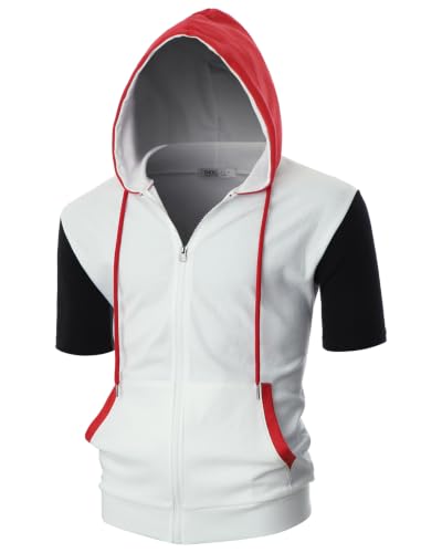 Ohoo Mens Slim Fit Zip up Hoodie Cotton Blend Soft Fabric Short Sleeve Lightweight Comfy Basic Jacket with Kanga Pocket product thumbnail 14