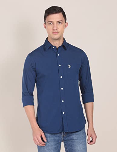 Image of U.S. Polo ASSN. Solid Regular Fit Shirts for Men - 100% Cotton, Full Sleeve Mens Casual Shirts