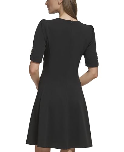 Image of DKNY Women's Button Short Sleeve Fit and Flare Dress